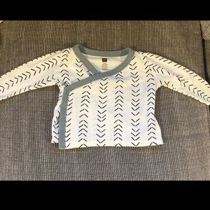 Tea collection  3-6m kimono white/black/teal trim